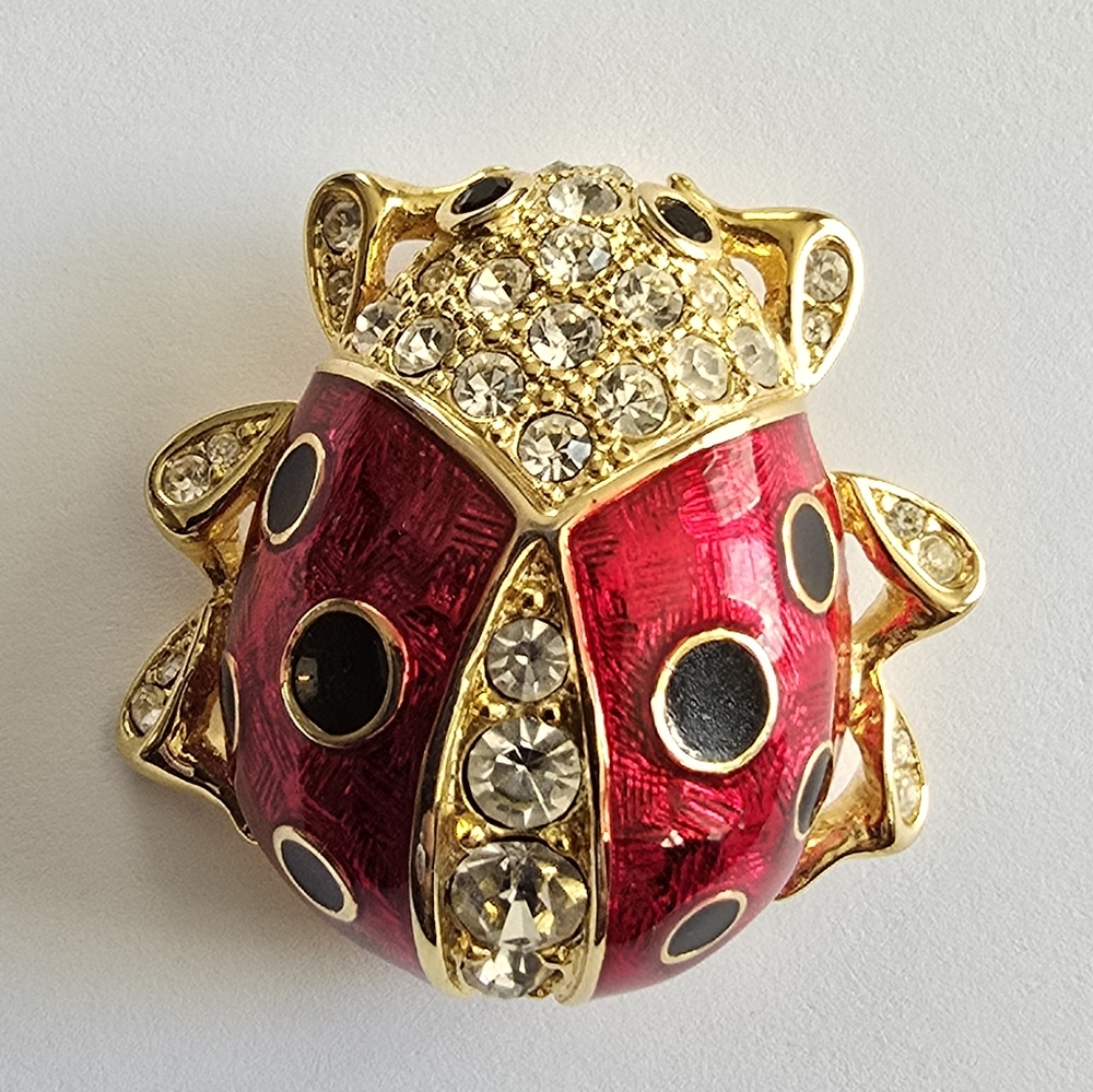Vintage ladybug brooch insect lady bird bug beetle ladybird red gold black pin